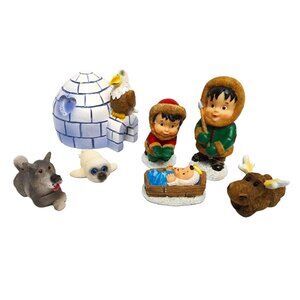 Holiday Eskimo Nativity Set: 7 Piece New Old Stock in Original Packaging